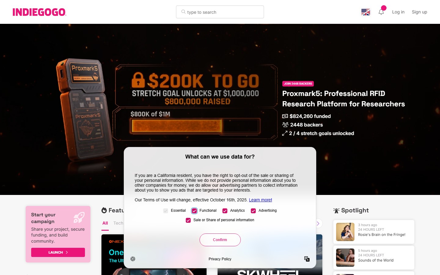 Indiegogo screenshot